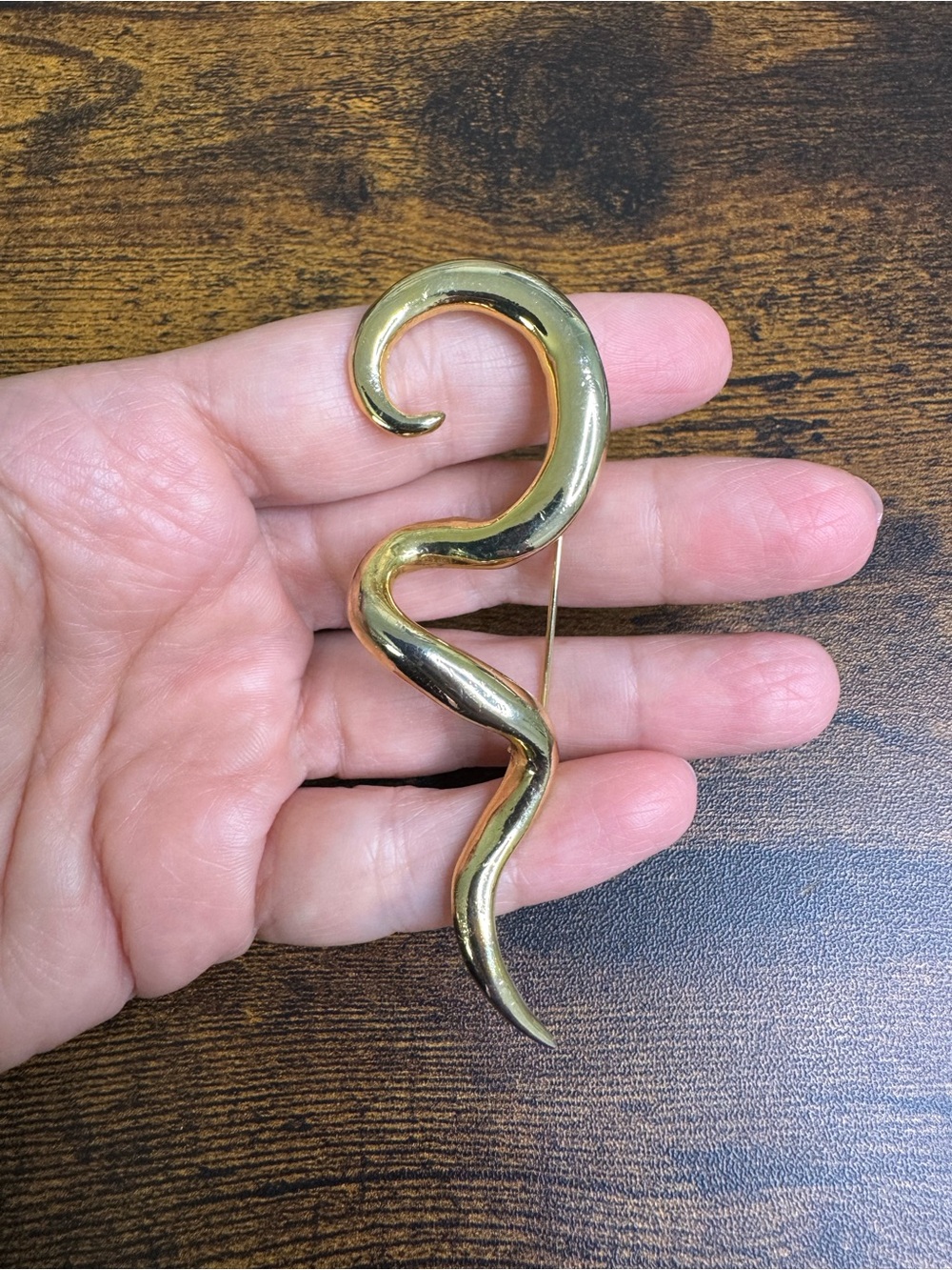 Vintage Gold Squiggle “Serpent” Brooch Pin - Curved Motif